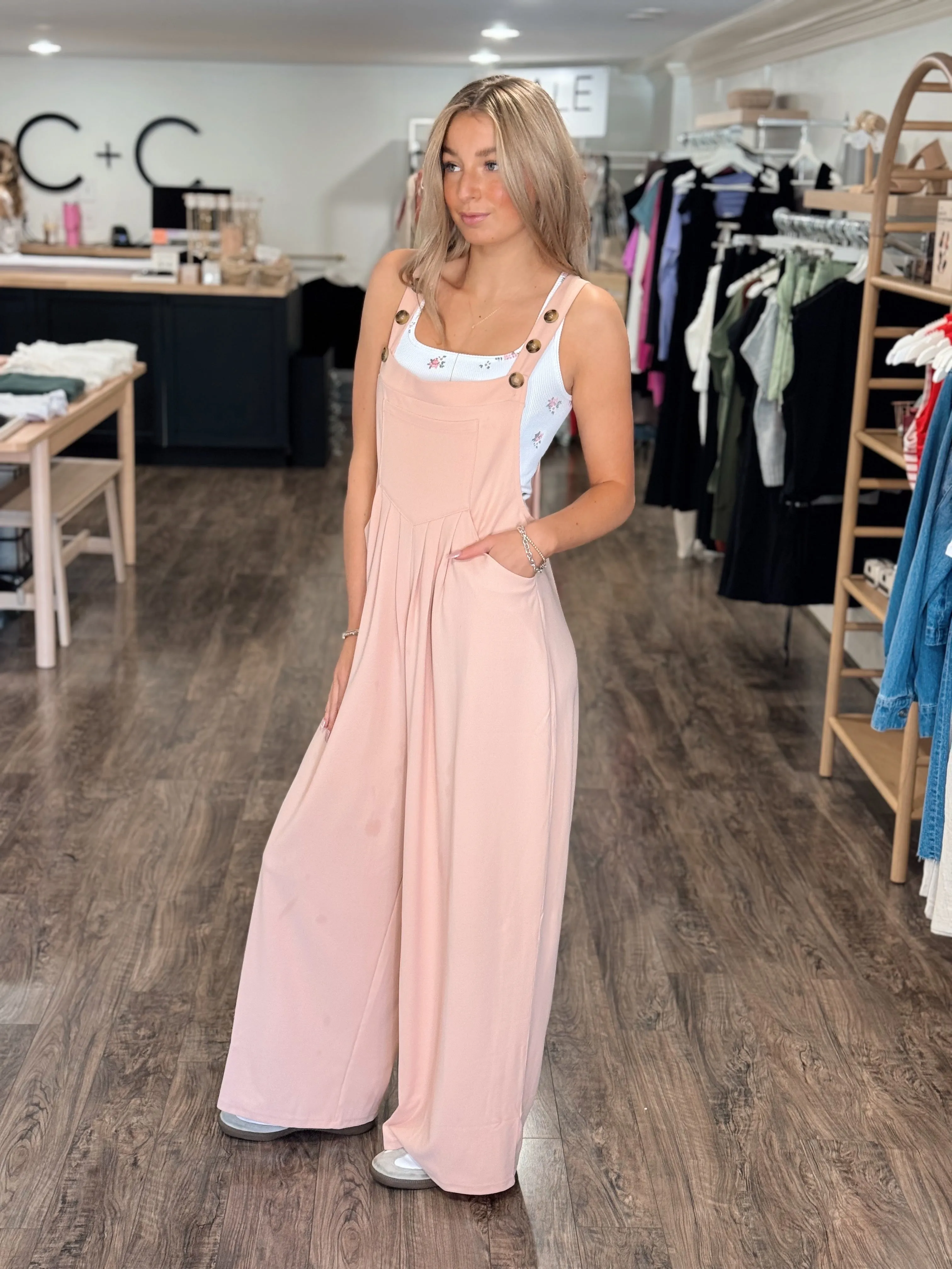 Shoot Your Shot Waffle Knit Jumpsuit - Blush