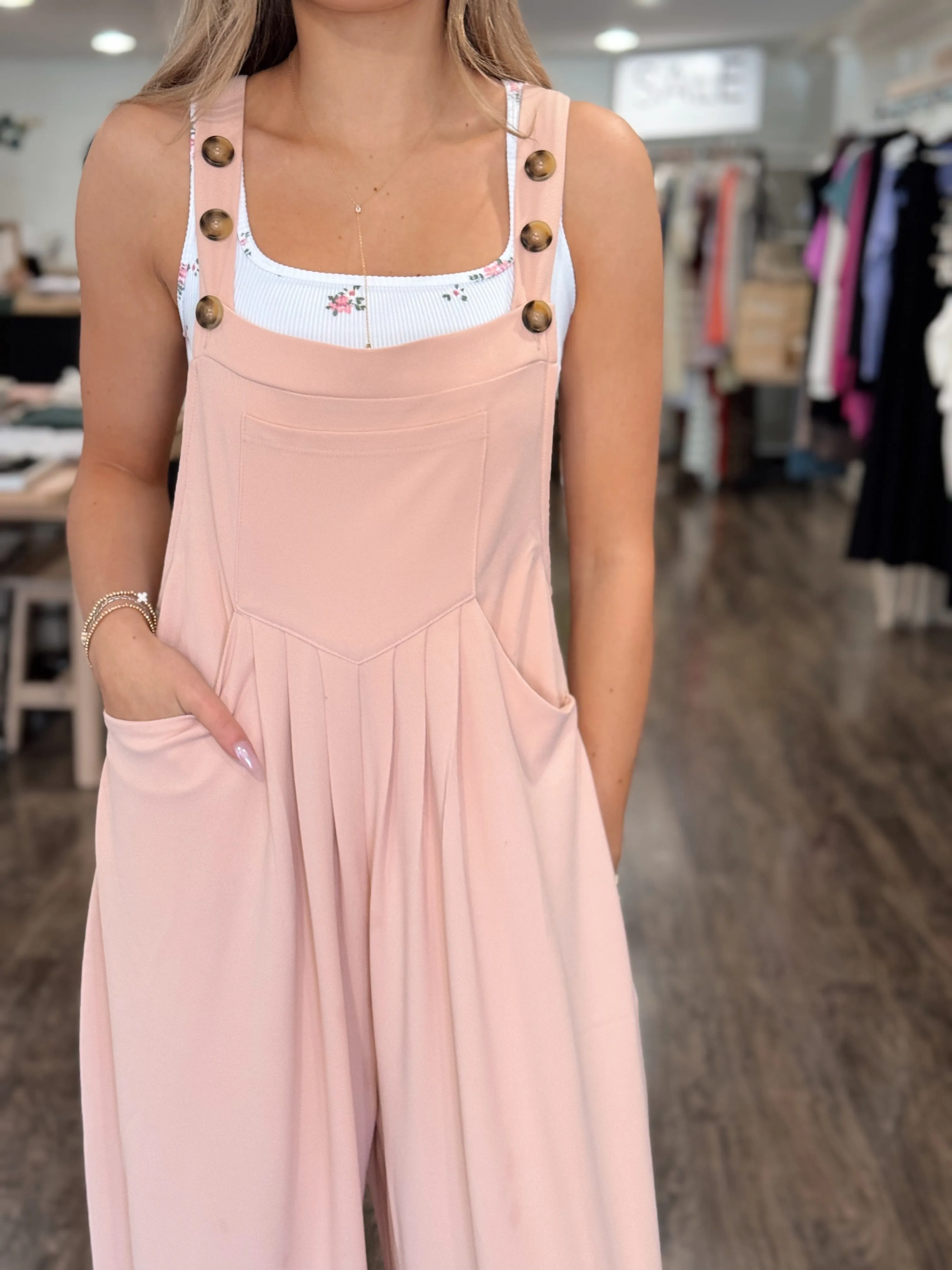 Shoot Your Shot Waffle Knit Jumpsuit - Blush