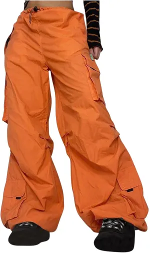 SMIDOW Womens Baggy Cargo Pants Streetwear y2k Clothes Relax Fit Drawstring Elastic Waist Parachute Pant Trousers