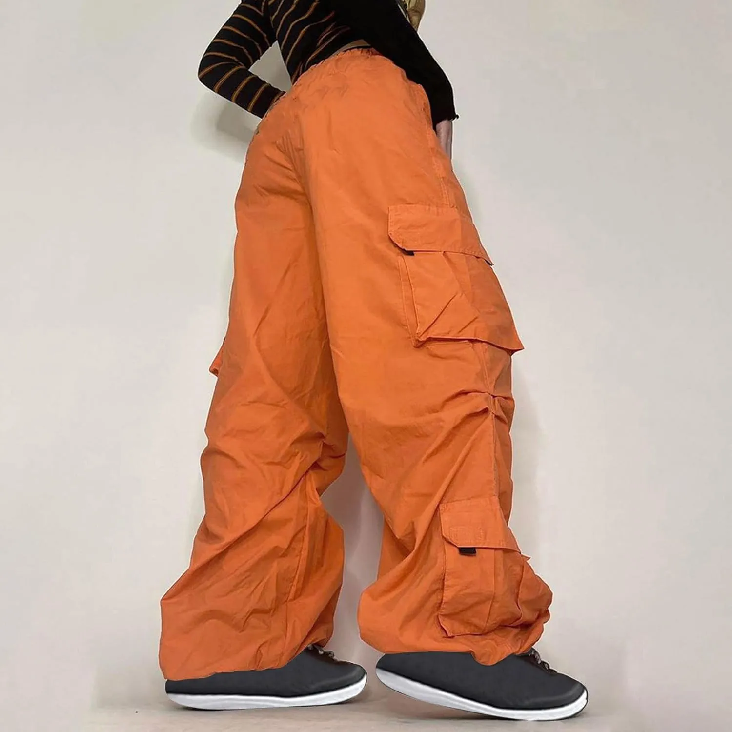 SMIDOW Womens Baggy Cargo Pants Streetwear y2k Clothes Relax Fit Drawstring Elastic Waist Parachute Pant Trousers