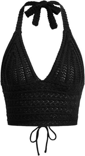 SOLY HUX Womens Crochet Halter Crop Tops Summer Sexy Knitted V Neck Sleeveless Camisole Y2K Top