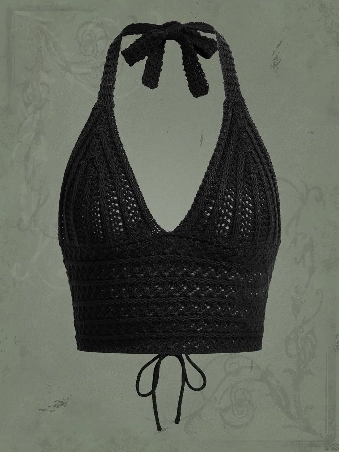 SOLY HUX Womens Crochet Halter Crop Tops Summer Sexy Knitted V Neck Sleeveless Camisole Y2K Top