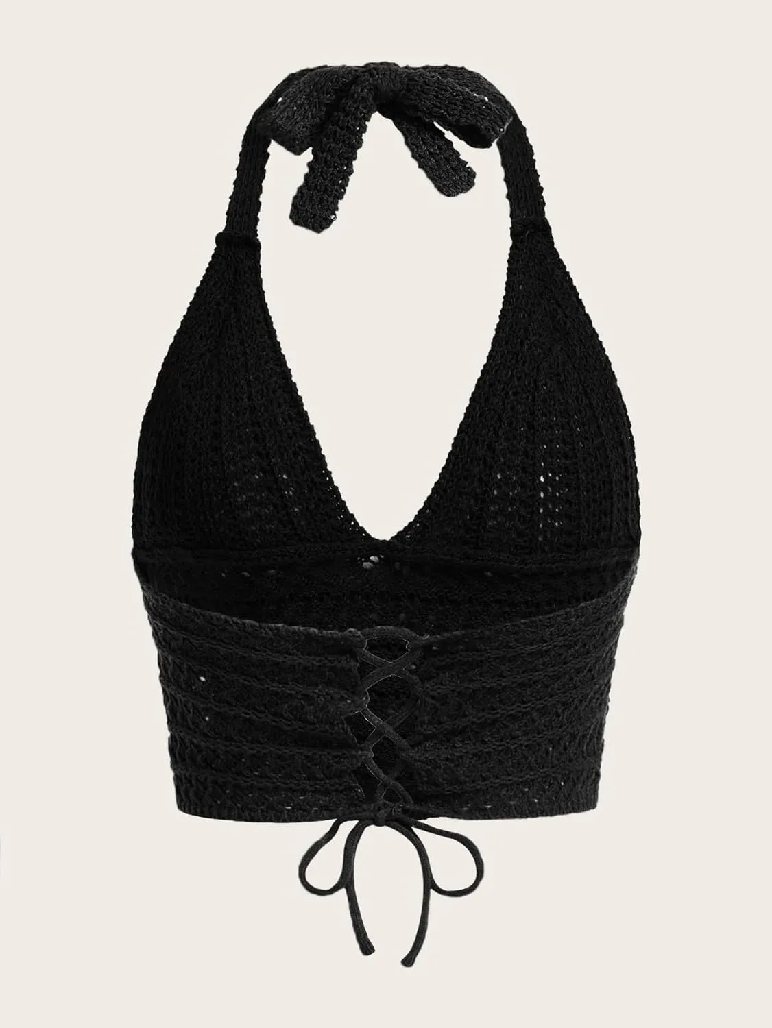 SOLY HUX Womens Crochet Halter Crop Tops Summer Sexy Knitted V Neck Sleeveless Camisole Y2K Top