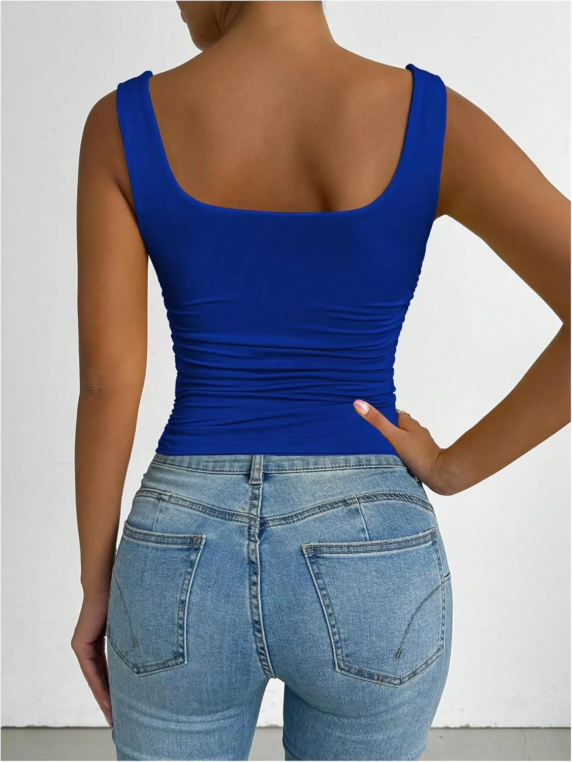 SOLY HUX Women's Summer Sleeveless Square Neck Tank Top Ruched Slim Fit Basic Vest Tops