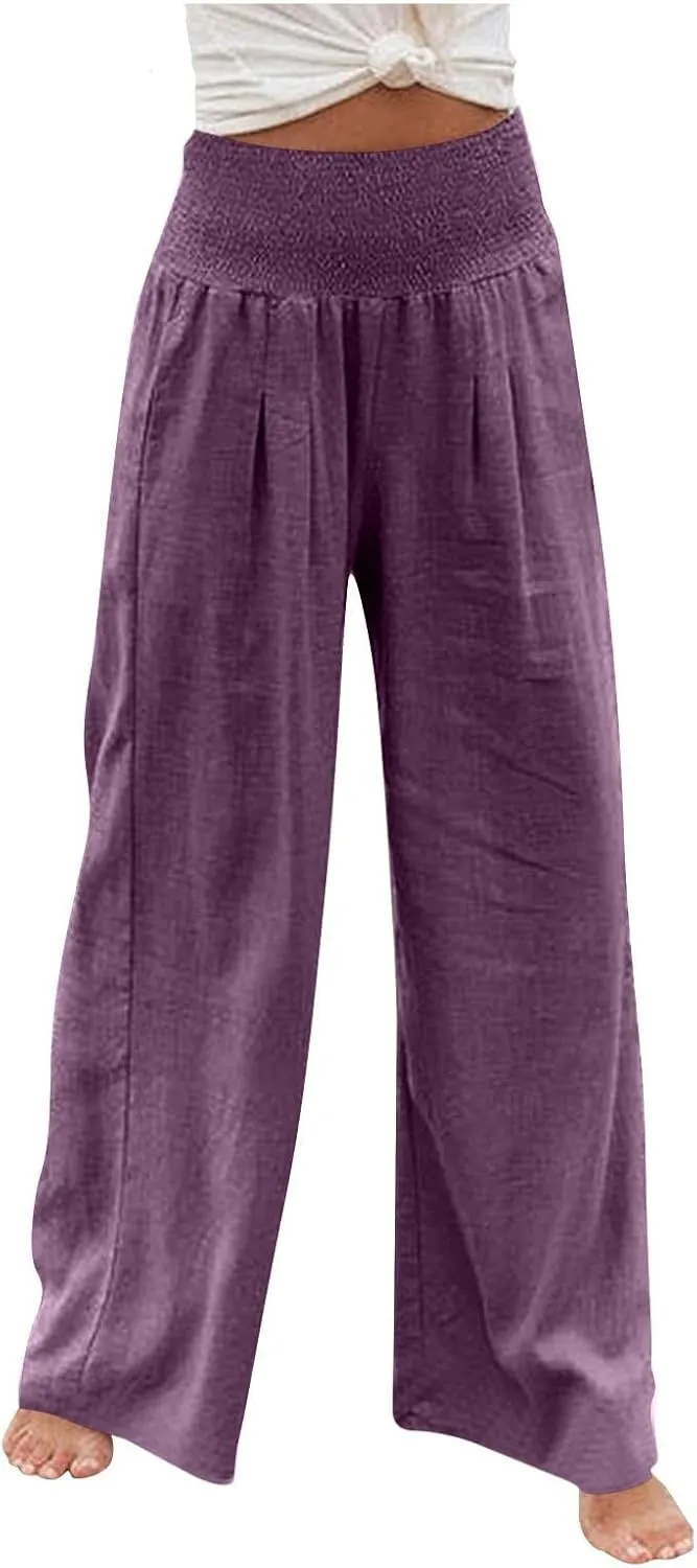 Striped Linen Pants for Women Women's Spring and Summer Cotton and Linen Trousers Loose Plus Size Wide Leg Pants