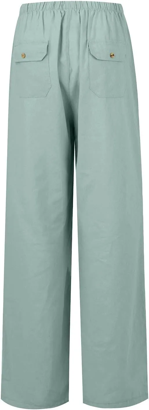 Striped Linen Pants for Women Women's Spring and Summer Cotton and Linen Trousers Loose Plus Size Wide Leg Pants