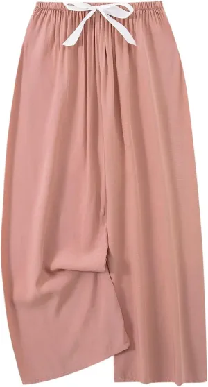 Summer Boho Flower Print Tshirts Womens Linen Pants Casual Relax Fit Vacation Pants High Waist Palazzo Trousers 2024, #B5-pink