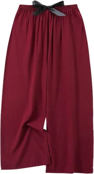 Summer Boho Flower Print Tshirts Womens Linen Pants Casual Relax Fit Vacation Pants High Waist Palazzo Trousers 2024, #C3-red