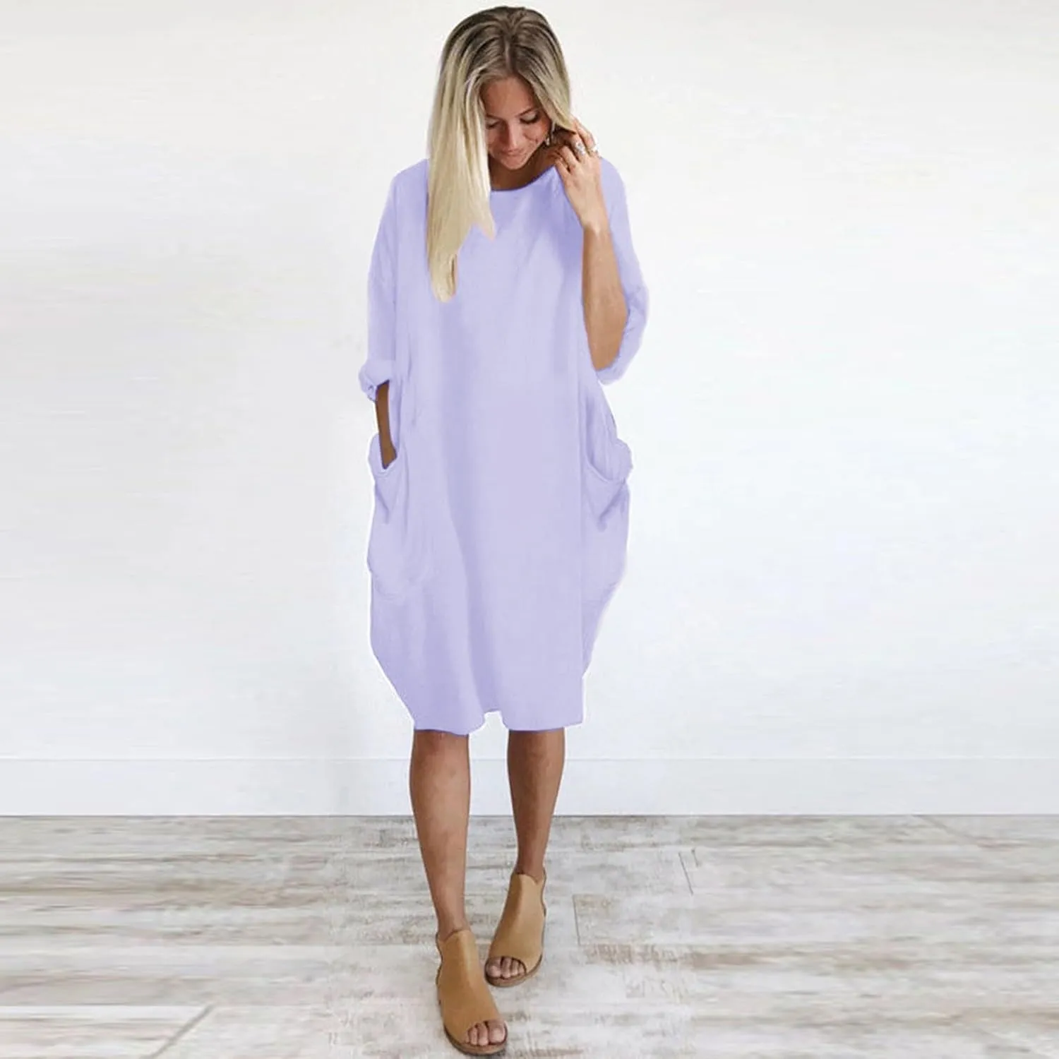 Summer Dresses for Women 2025, Baggy Curvy Sleeve Oversized Tshirt Dress Colorful Solid Round Neck Dresses with Pockets