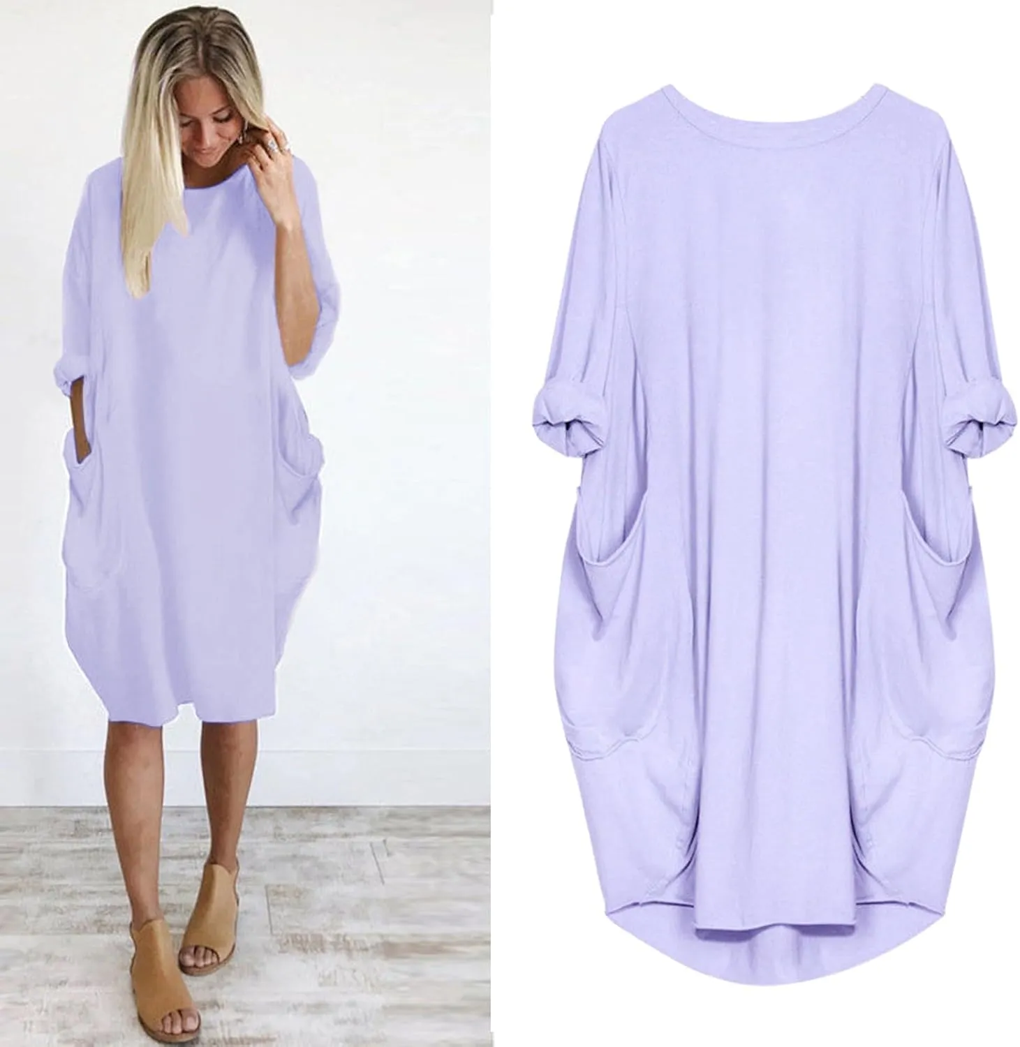 Summer Dresses for Women 2025, Baggy Curvy Sleeve Oversized Tshirt Dress Colorful Solid Round Neck Dresses with Pockets