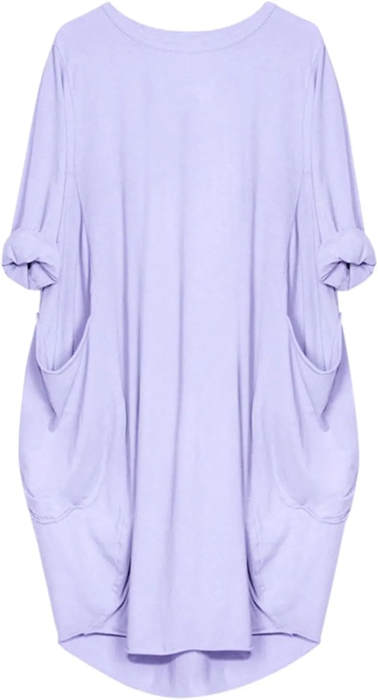 Summer Dresses for Women 2025, Baggy Curvy Sleeve Oversized Tshirt Dress Colorful Solid Round Neck Dresses with Pockets