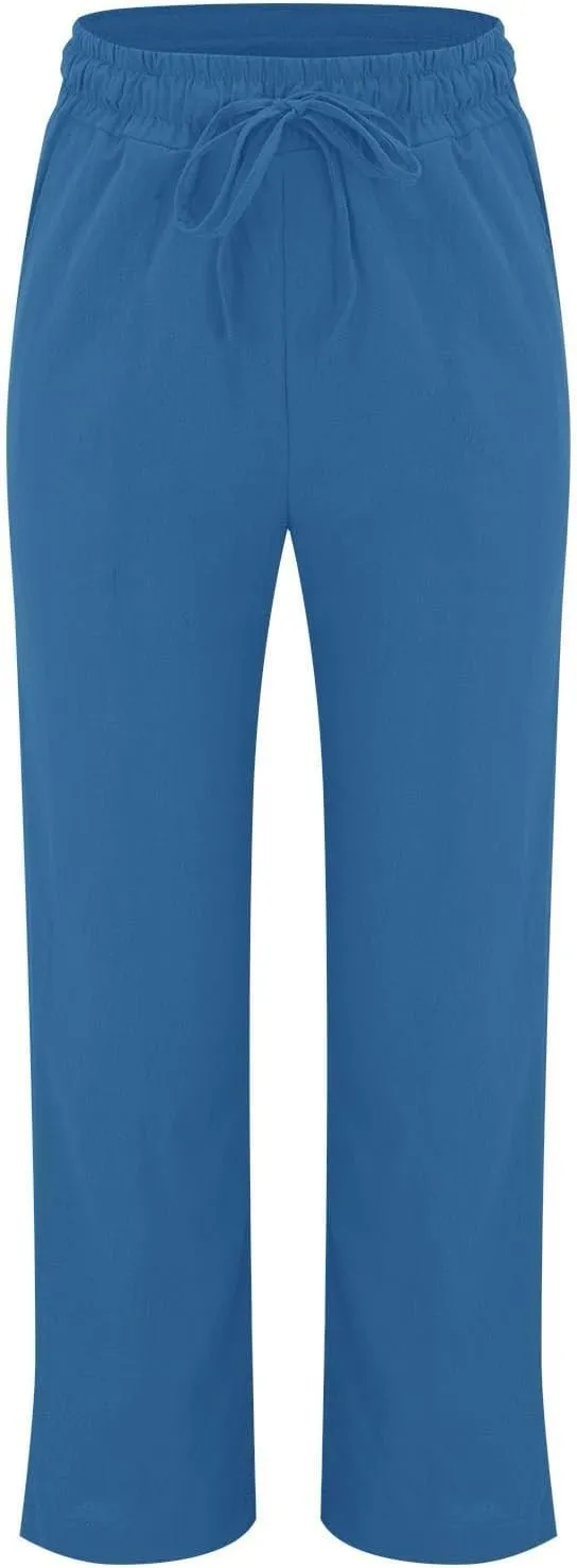 Summer Linen Pants for Women 2025 Casual Drawstring High Waisted Linen Pants Beach Wide Leg Trousers with Pockets