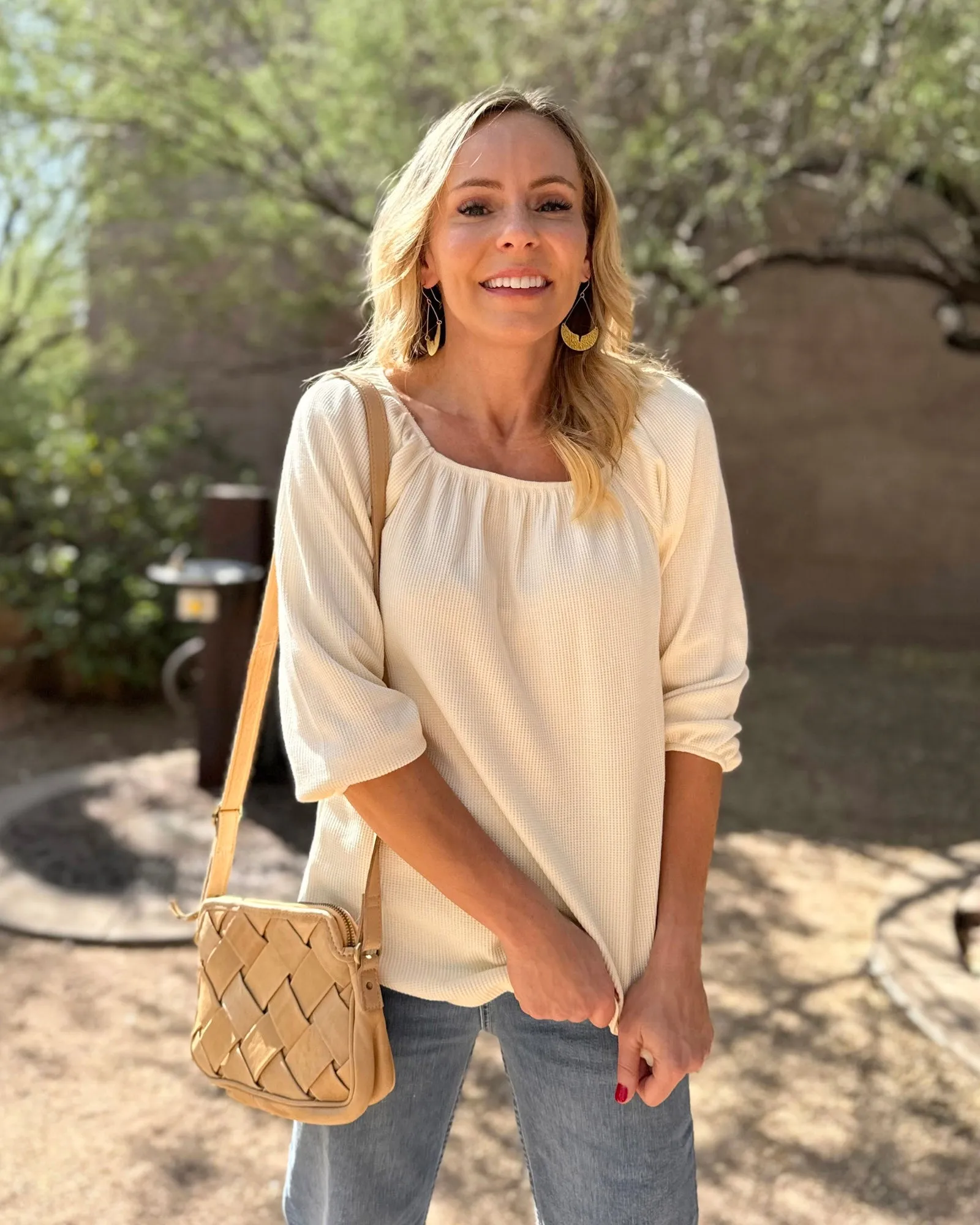 SUNRISE waffle knit top in Almond Milk