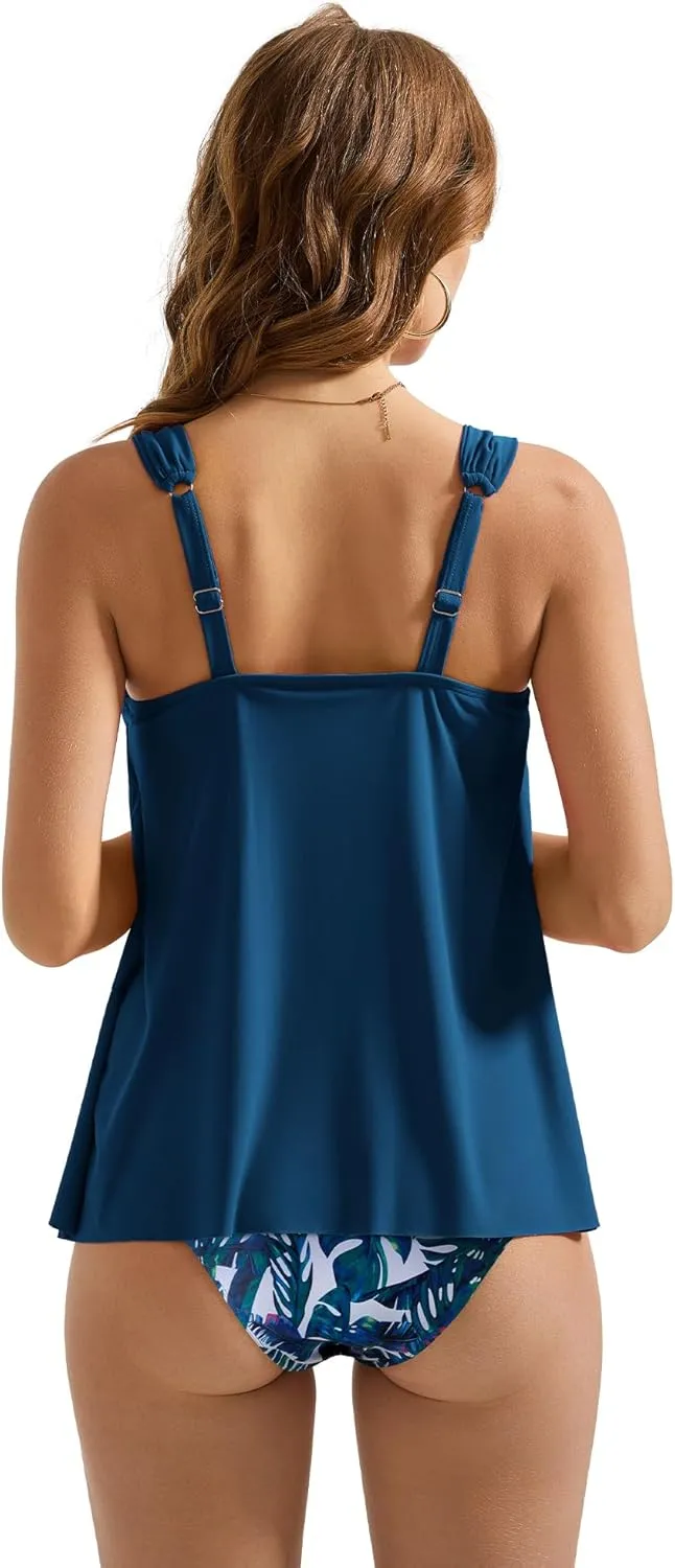 SUUKSESS Women Ruffle High Waisted Tankini Swimsuit Tummy Control Bathing Suit