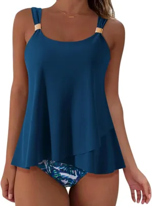 SUUKSESS Women Ruffle High Waisted Tankini Swimsuit Tummy Control Bathing Suit