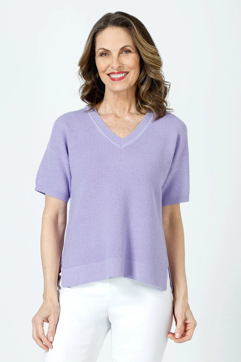 Ten Oh 8 Waffle Short Sleeve V Neck Sweater