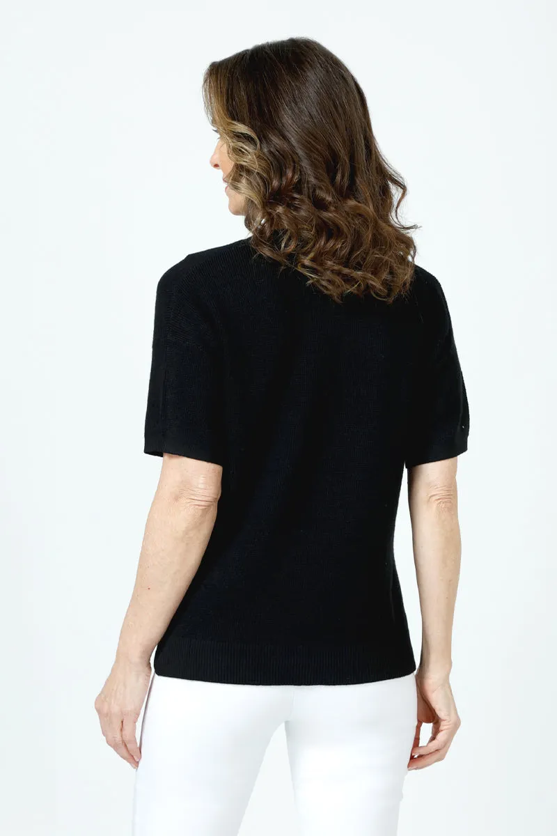 Ten Oh 8 Waffle Short Sleeve V Neck Sweater