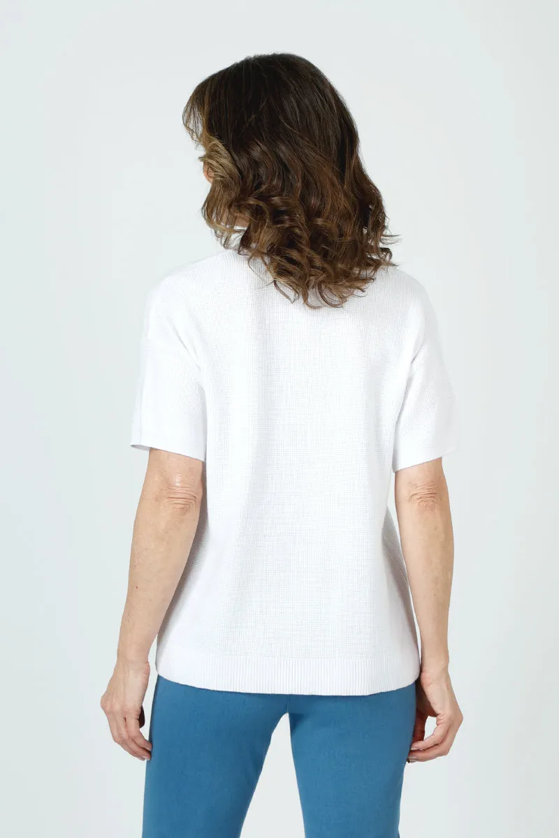 Ten Oh 8 Waffle Short Sleeve V Neck Sweater