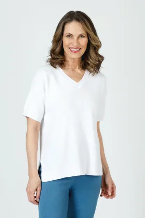 Ten Oh 8 Waffle Short Sleeve V Neck Sweater