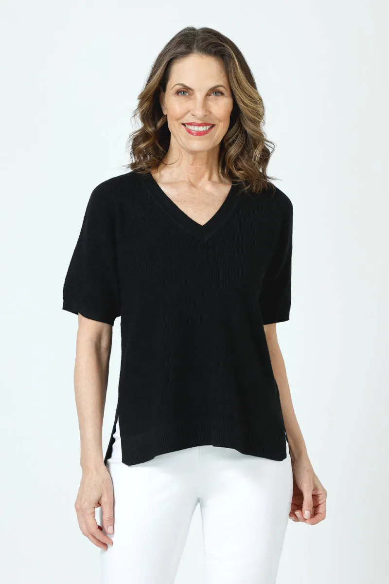 Ten Oh 8 Waffle Short Sleeve V Neck Sweater