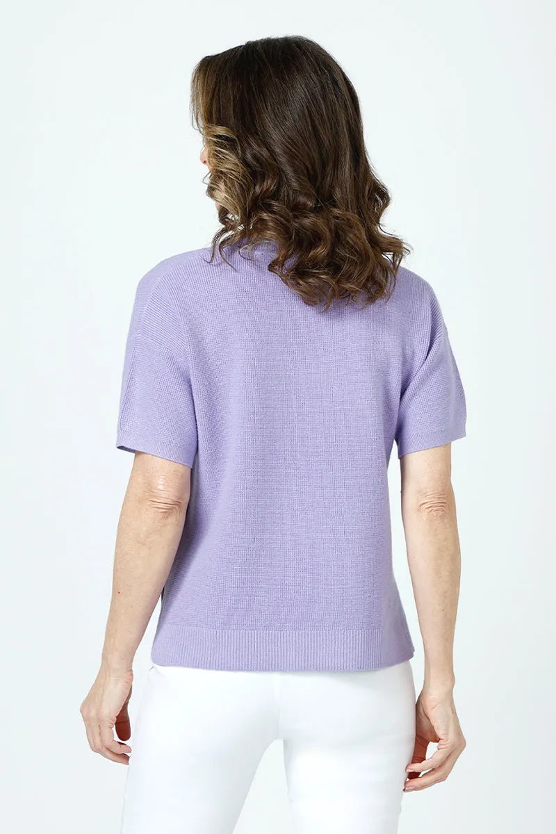 Ten Oh 8 Waffle Short Sleeve V Neck Sweater