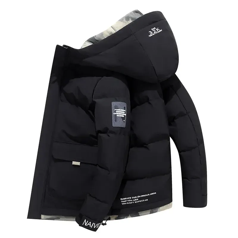 Thick Men New Warm Parka Jackets Winter Casual Men's Outwear Coats Solid Hooded Puffer Jacket Male Windbreak Padded Down Jacket