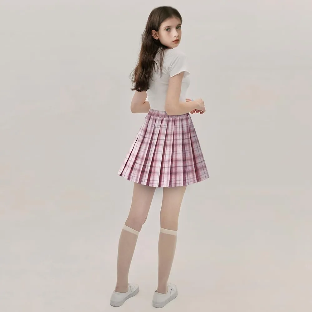Toddler Little & Big Girl's High Waist School Uniform Elastic Waist Pleated Skirt with Shorts, US 2 Years - 14 Years