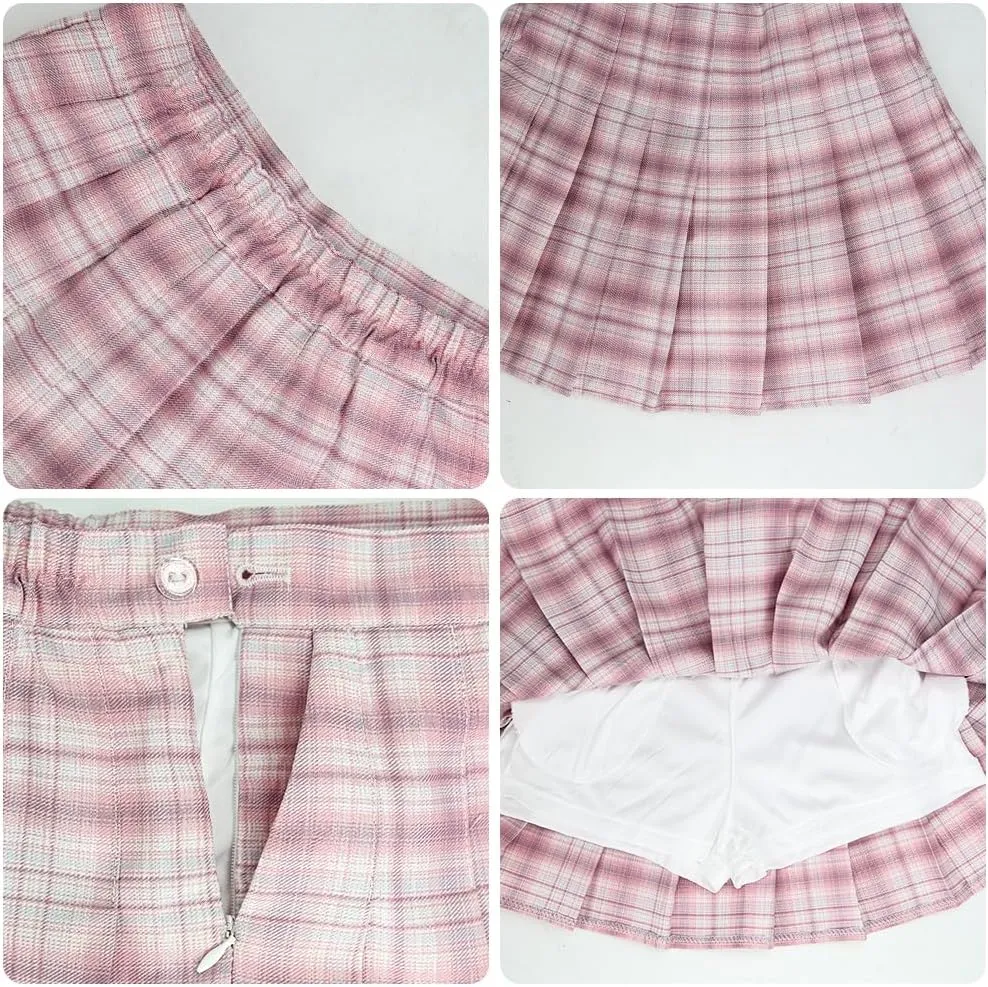 Toddler Little & Big Girl's High Waist School Uniform Elastic Waist Pleated Skirt with Shorts, US 2 Years - 14 Years