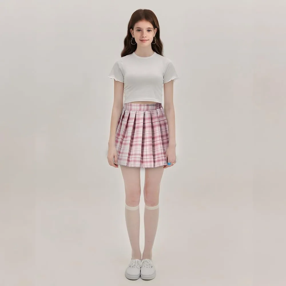 Toddler Little & Big Girl's High Waist School Uniform Elastic Waist Pleated Skirt with Shorts, US 2 Years - 14 Years