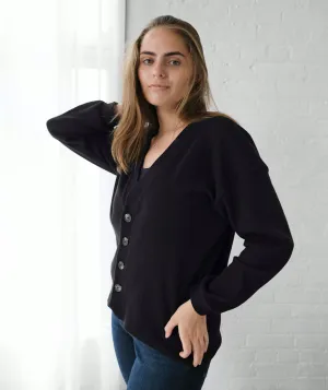TORA waffle knit cardigan in Black