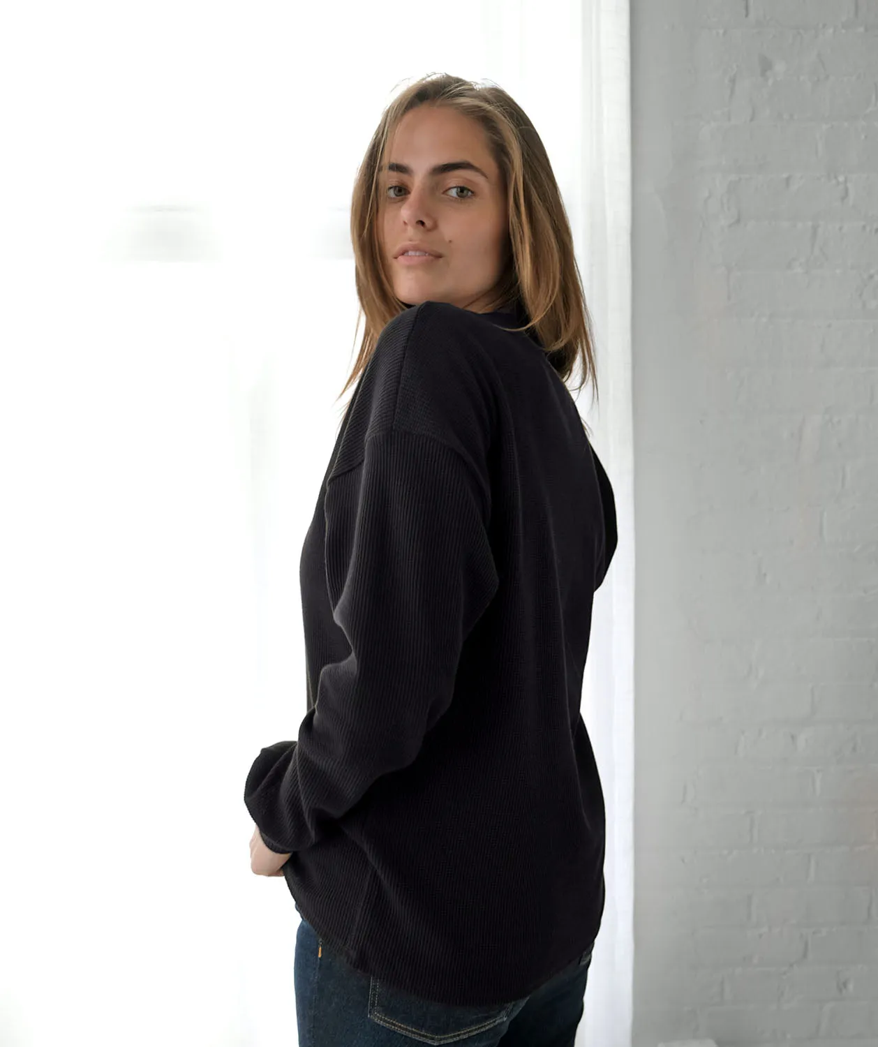 TORA waffle knit cardigan in Black