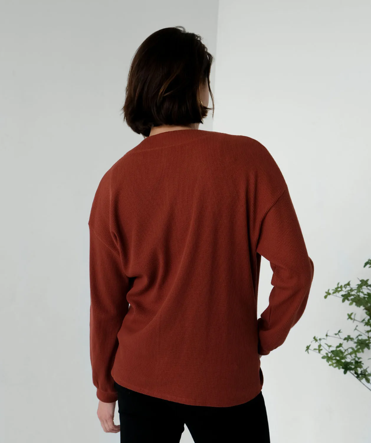 TORA waffle knit cardigan in Henna