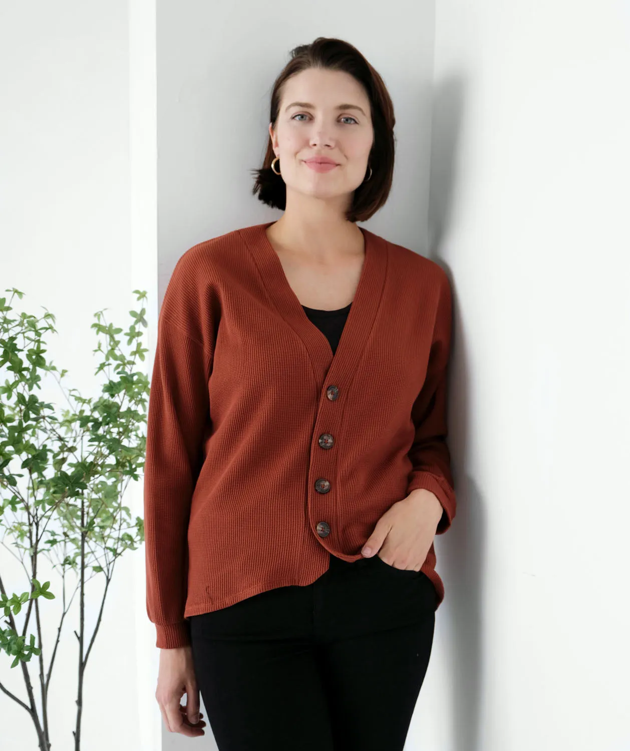 TORA waffle knit cardigan in Henna