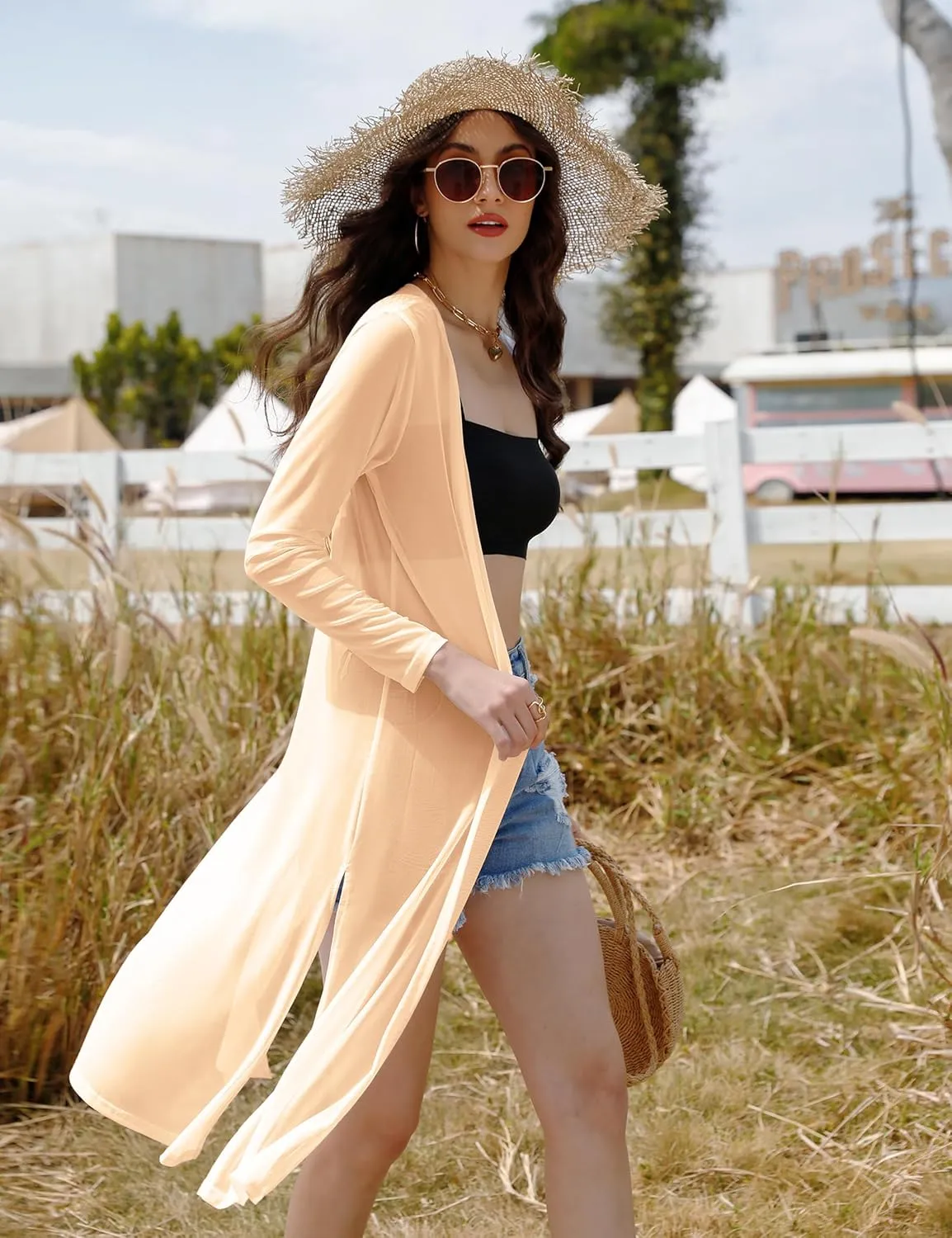 Totatuit Long Summer Cardigan for Women Lightweight Open Front Tops Solid Duster Swimwear Beach Cover Up