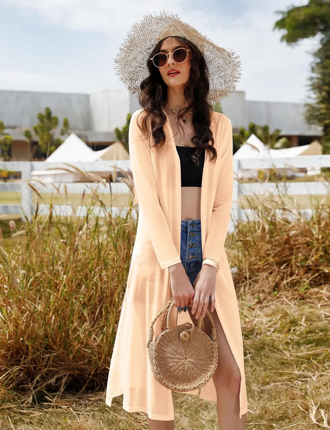 Totatuit Long Summer Cardigan for Women Lightweight Open Front Tops Solid Duster Swimwear Beach Cover Up