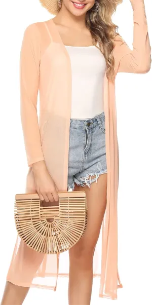 Totatuit Long Summer Cardigan for Women Lightweight Open Front Tops Solid Duster Swimwear Beach Cover Up