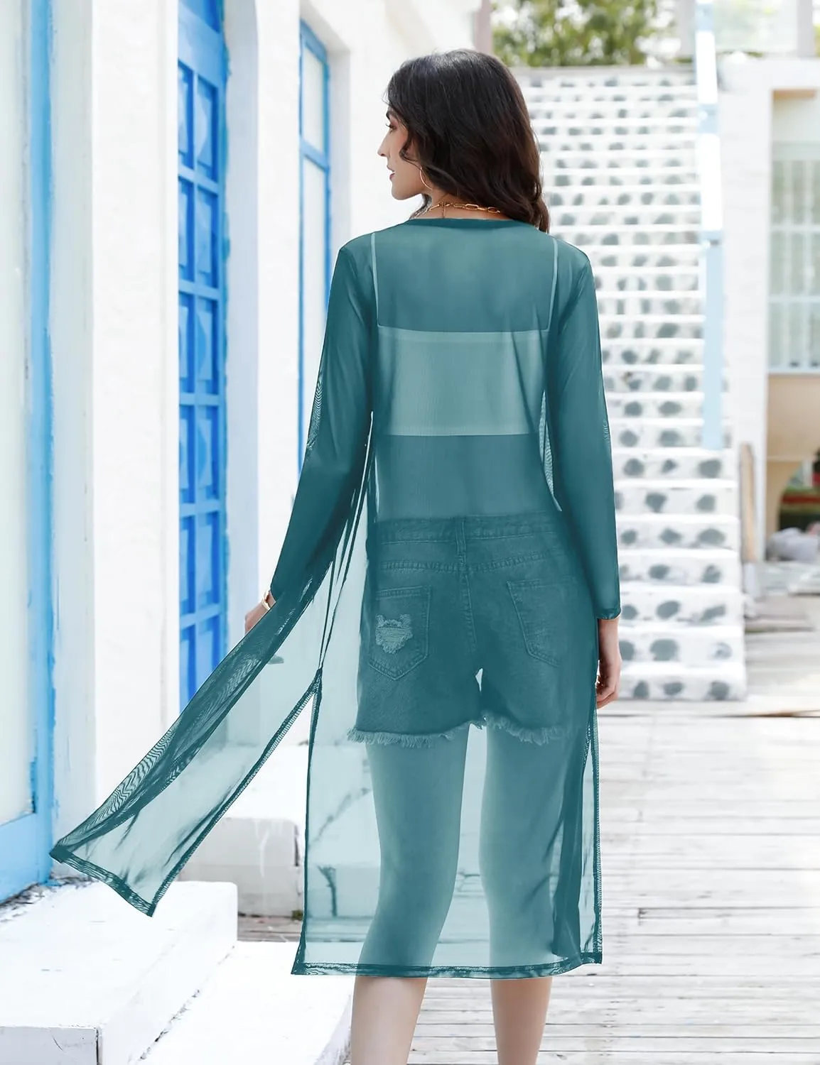 Totatuit Long Summer Cardigan for Women Lightweight Open Front Tops Solid Duster Swimwear Beach Cover Up