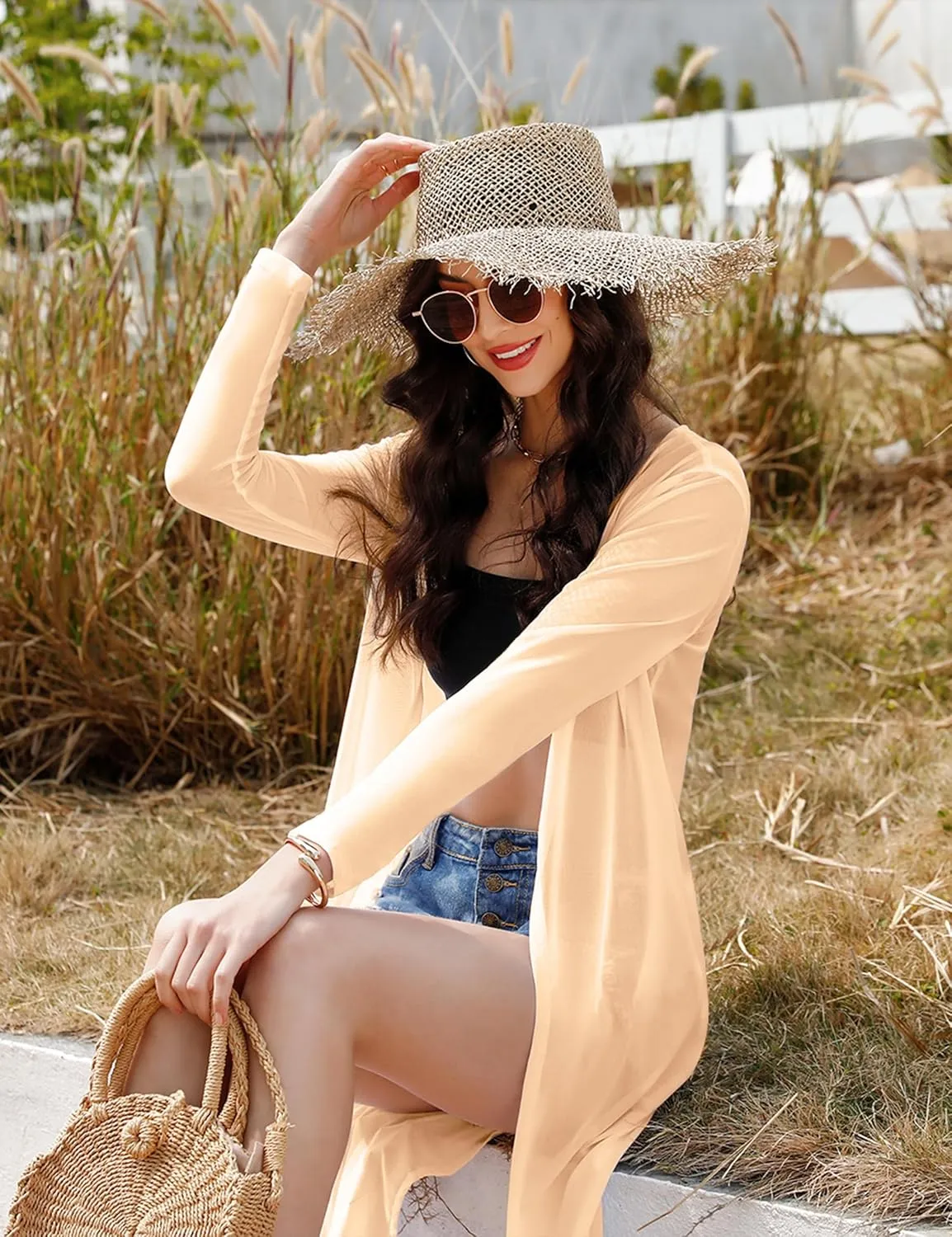 Totatuit Long Summer Cardigan for Women Lightweight Open Front Tops Solid Duster Swimwear Beach Cover Up