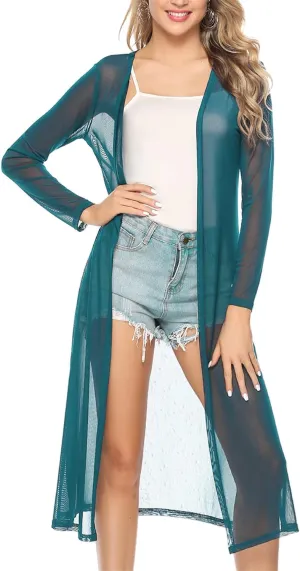 Totatuit Long Summer Cardigan for Women Lightweight Open Front Tops Solid Duster Swimwear Beach Cover Up