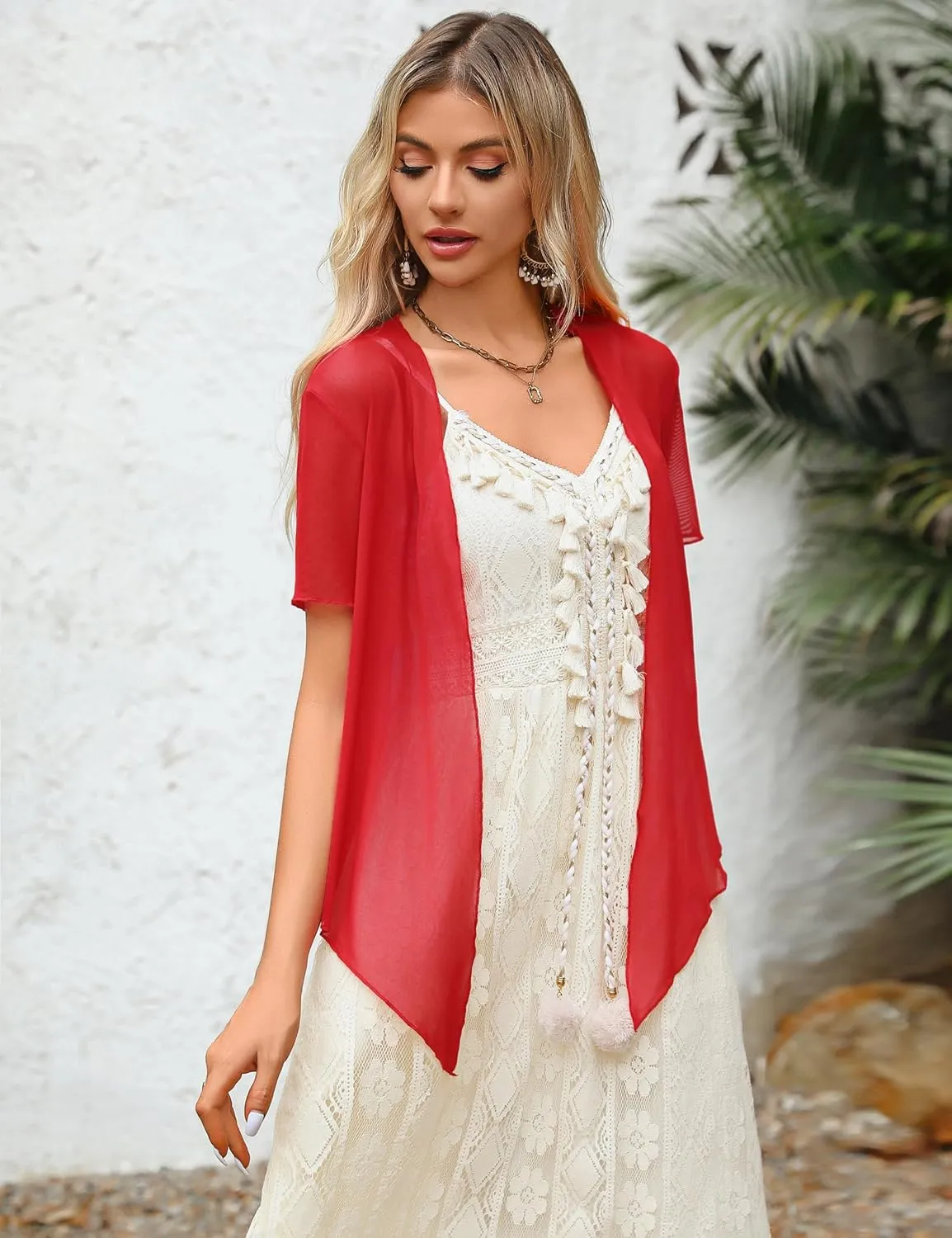 Totatuit Women's Y2K Tie Front Shrugs Sheer Bolero Cropped Cardigan Short Sleeve Lightweight Tops