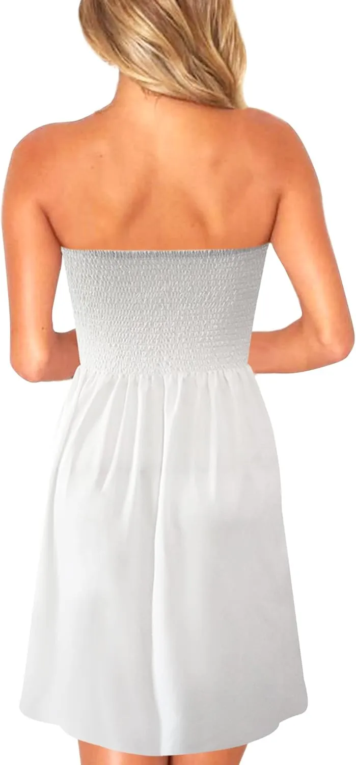 Tube Top Dress Boho Floral Beach Smocked Sundress Strapless Dress for Women Summer