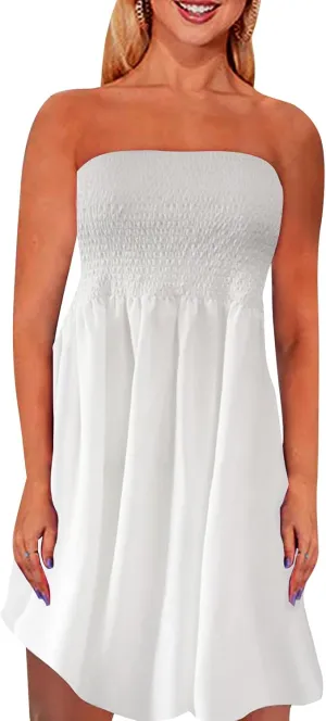 Tube Top Dress Boho Floral Beach Smocked Sundress Strapless Dress for Women Summer
