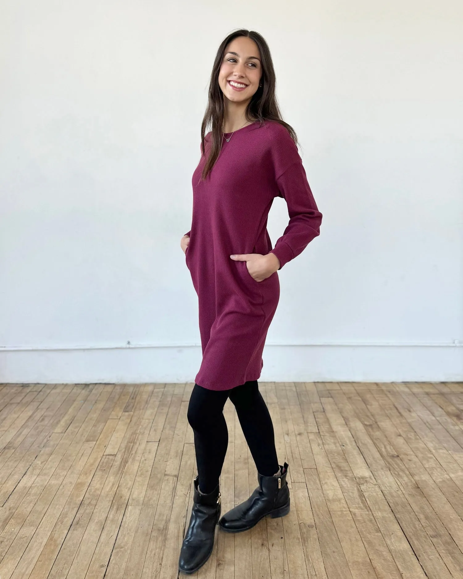 TUSCAN waffle knit dress in Raspberry