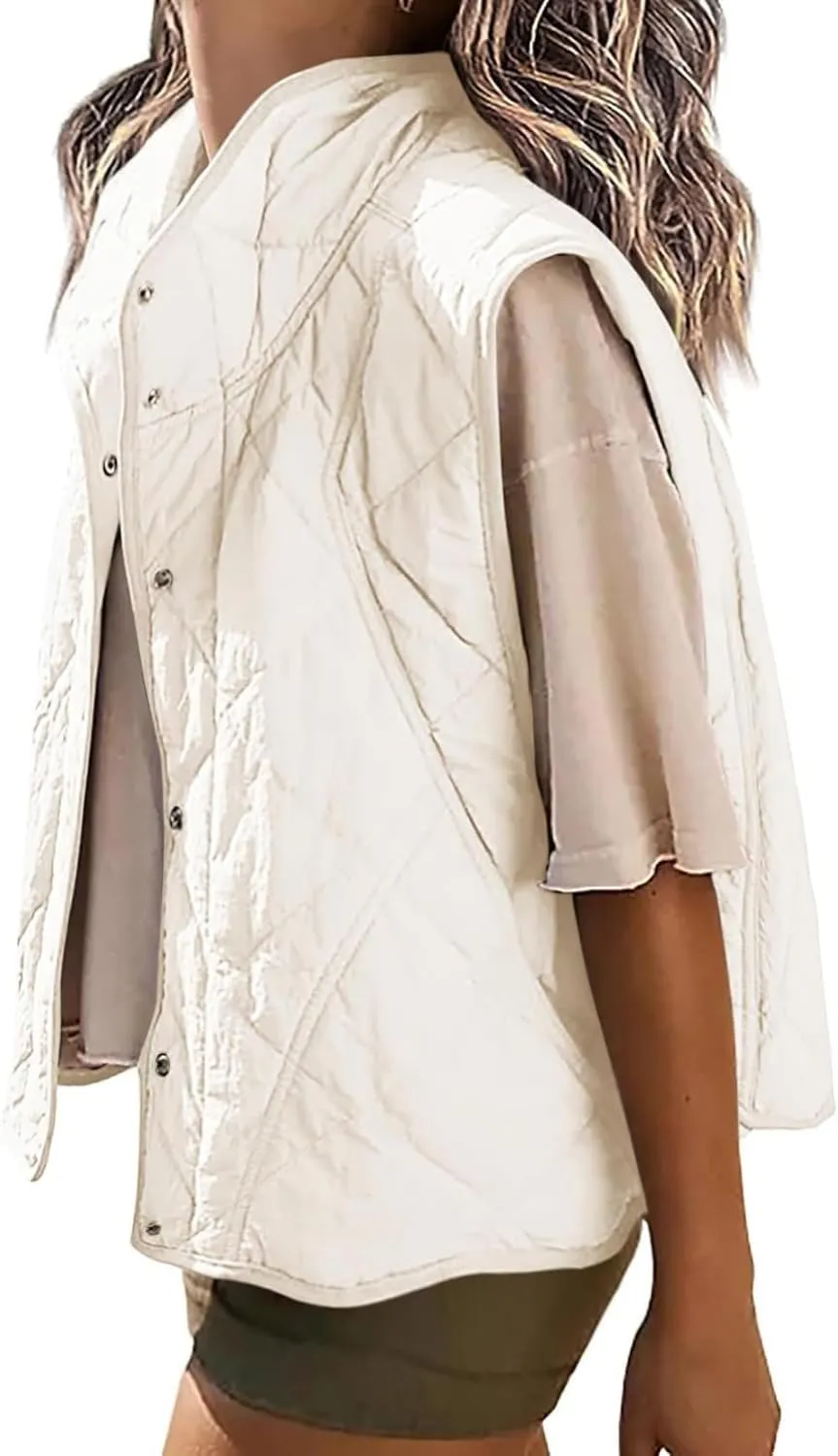 Veatzaer Womens Puffer Vest Cropped Quilted Stand Collar Lightweight Jacket Sleeveless Button Down Tops