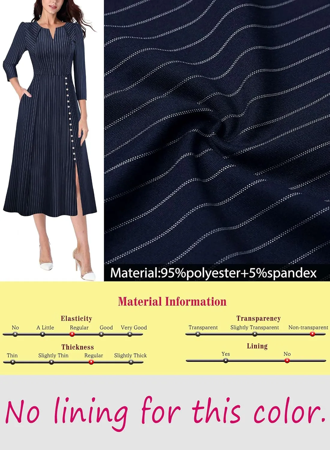 VFSHOW Womens Pleated Notch Neck Front Slit Buttons Pockets Office Business Work Slim Fit A-line Fit and Flare Midi Dress