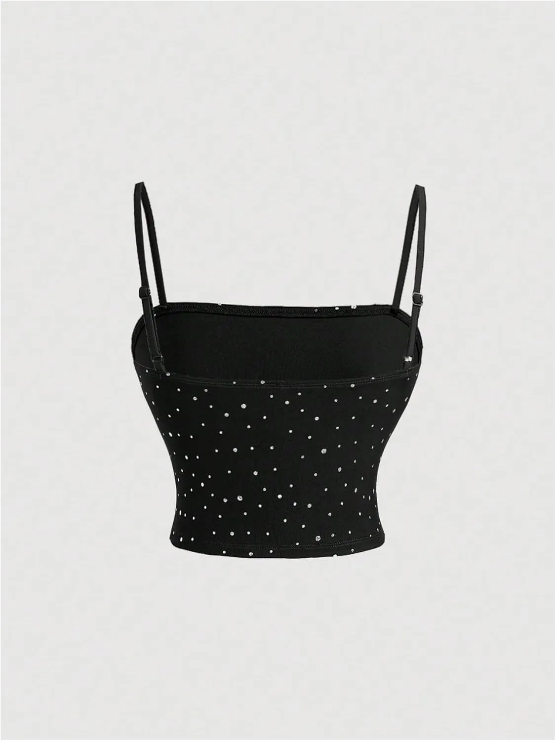 WDIRARA Women's Rhinestone Sequin Ruched Cami Top Spaghetti Strap Sleeveless Camisole Party Crop Tops