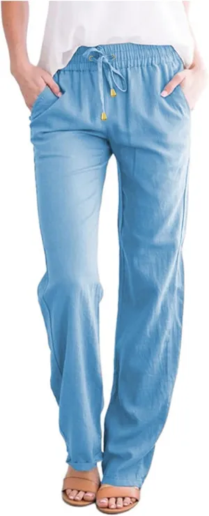 White Linen Pants Women Plus Size Wide Leg Pants Summer Relax Fit Elastic Waist Women's Summer Linen Pants Casual Work Pants