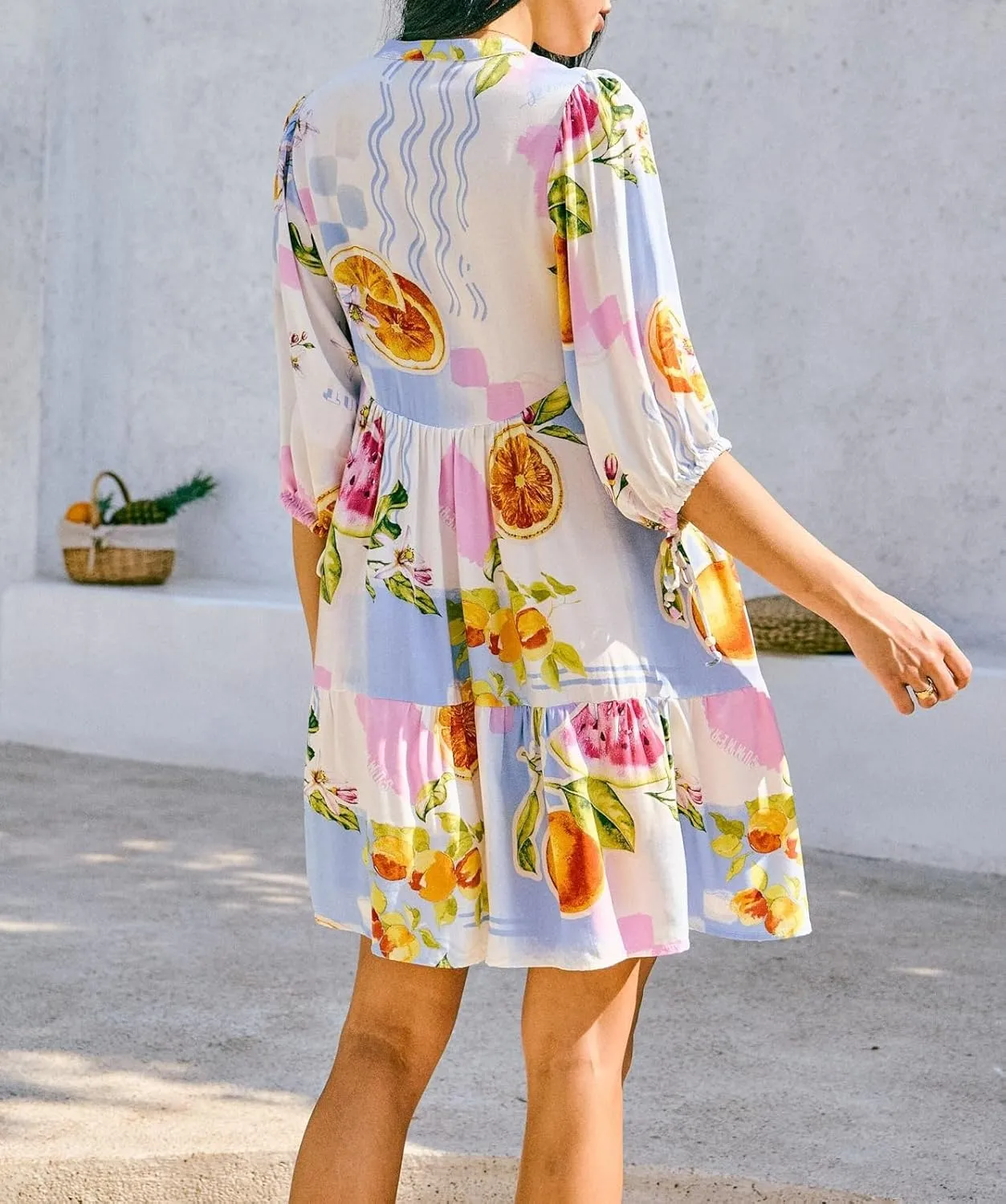 Women Boho Button Down Mini Dress Puff Sleeve Floral Print Shirt Dress Summer Loose Swing Flowy Short Sundress