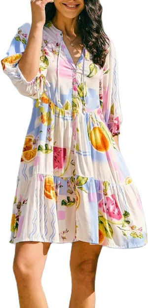 Women Boho Button Down Mini Dress Puff Sleeve Floral Print Shirt Dress Summer Loose Swing Flowy Short Sundress