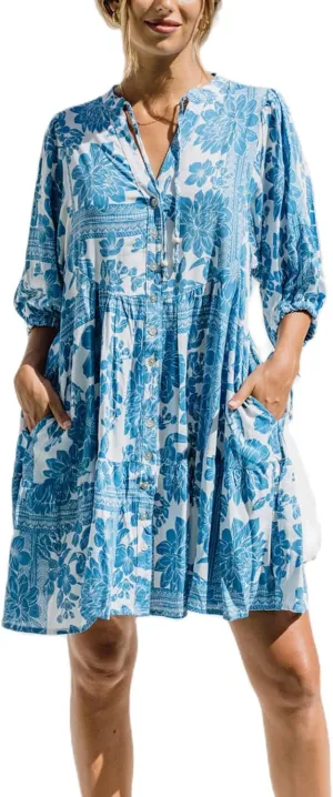 Women Boho Button Down Mini Dress Puff Sleeve Floral Print Shirt Dress Summer Loose Swing Flowy Short Sundress